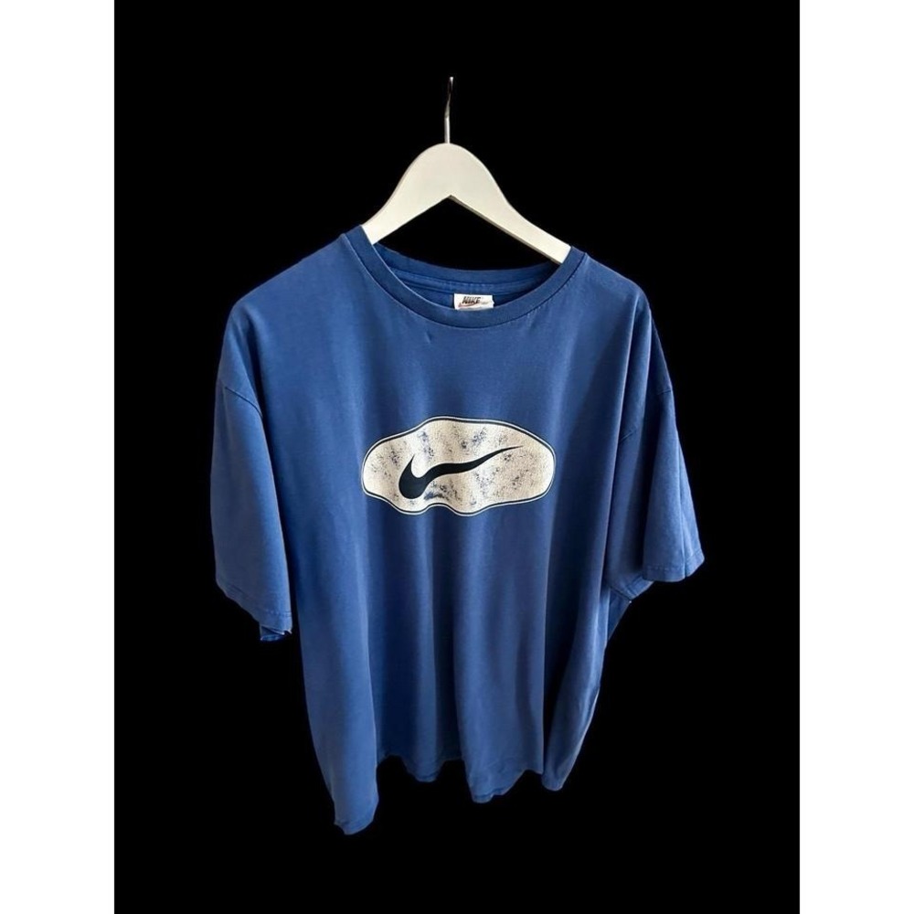 Vintage 90's Y2k Nike Iconic Center Oval Logo Blue T Shirt Mens Sz XL Distressed